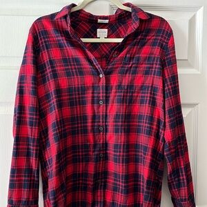 J. Crew Boy Fit Red and Navy Flannel Button Front Size S